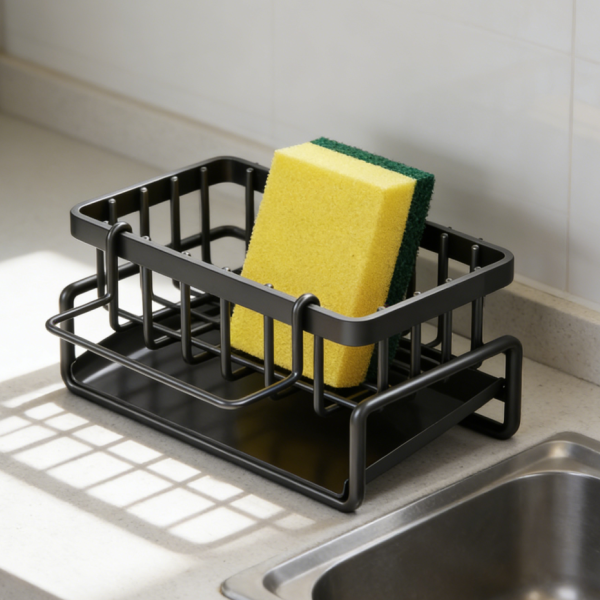 Plastic Kitchen Sink Organiser Caddy with Auto-Drain Tray